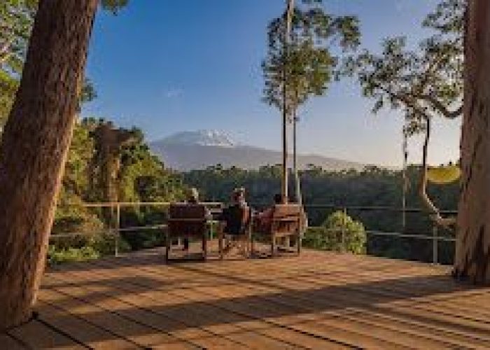 Terrasse du Kaliwa Lodge avec vue sur le Kilimandjaro